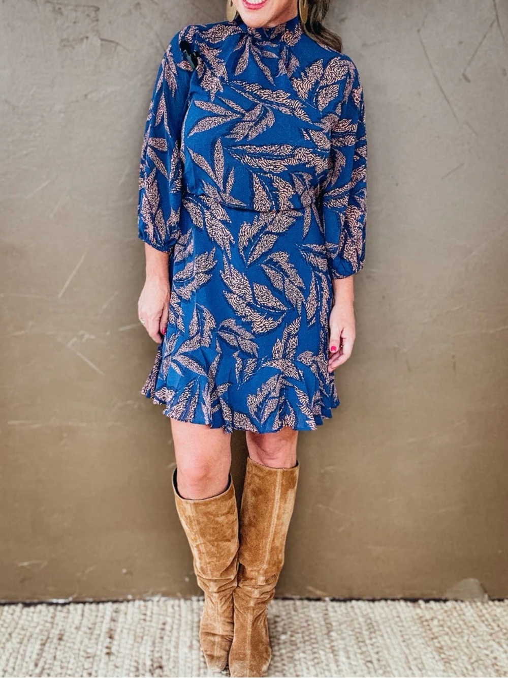 THML by Anthropologie Camille Geo Print Dress long sleeve high neck size M
